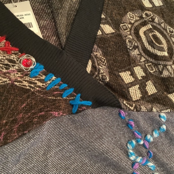 Boho Forla Paris Knit Dress NWT Art To Wear V-Neck - Picture 5 of 7